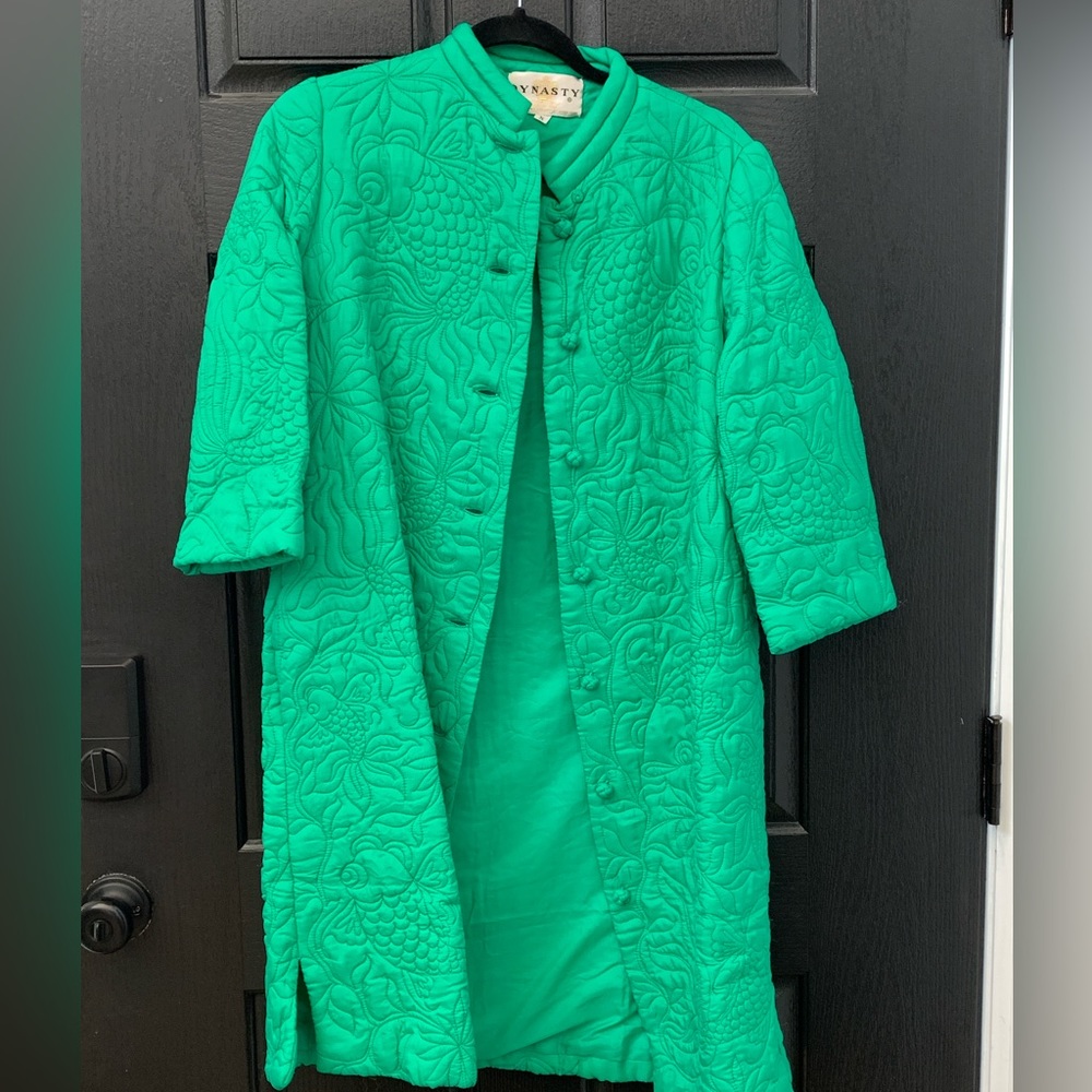 Vintage Dynasty Green Koi Coat Jacket Duster